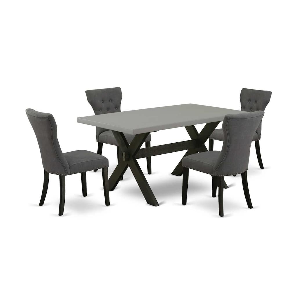HomeStock 5-Piece Rectangle Natural Oak Finish Solid Wood Top Dining Table with 4 Upholstered Chairs with Lattice Back