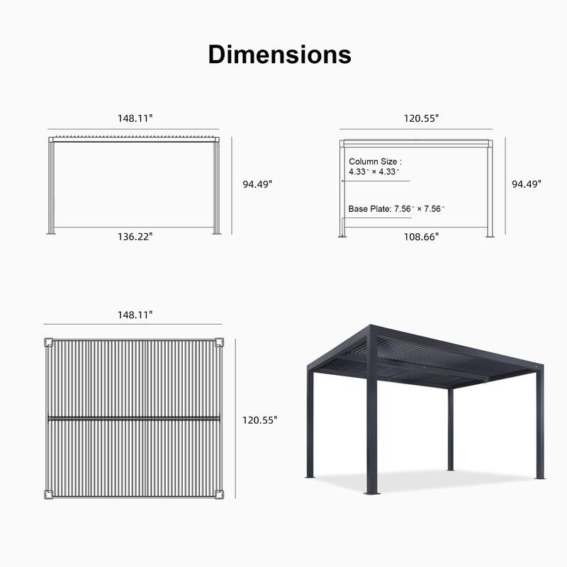 PURPLE LEAF Louvered Pergola Outdoor Aluminum Pergola with Adjustable Roof for Patio Hardtop Gazebo