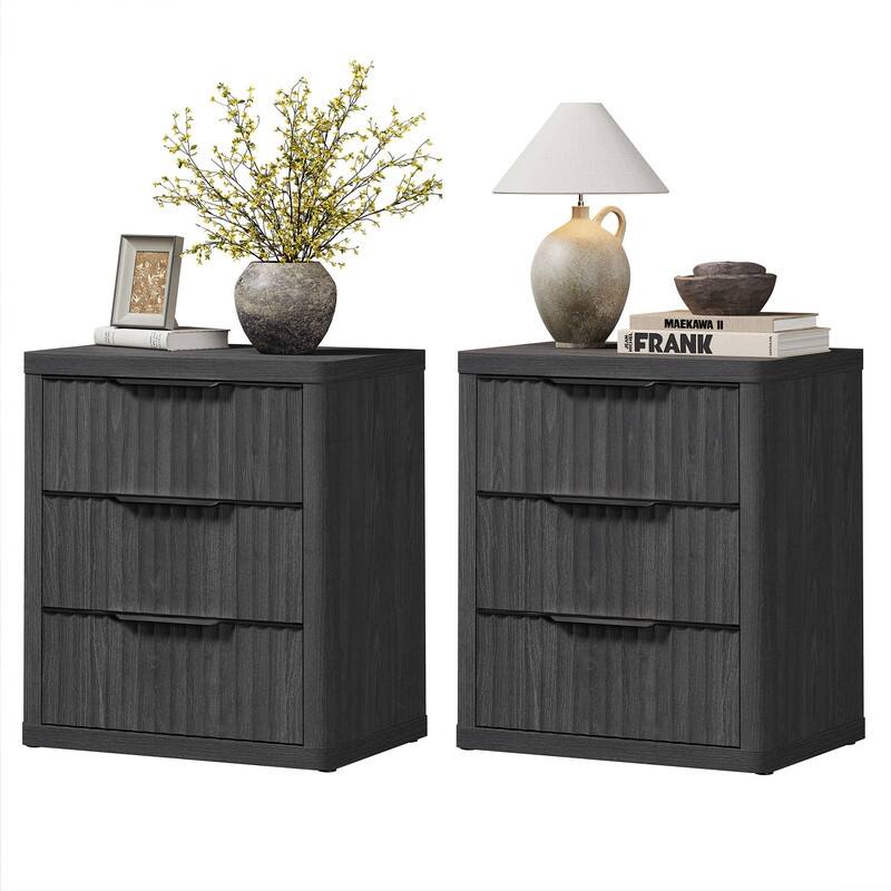 Versatile Retro Nightstand 3 Drawers Wavy Design