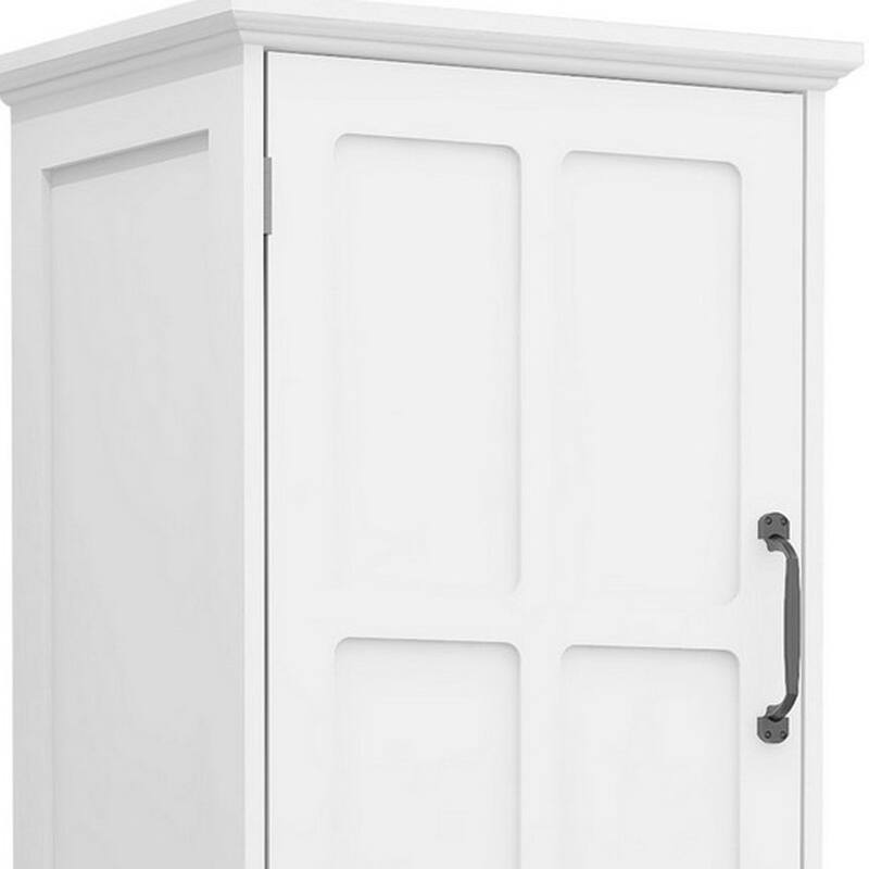 65 Inch Tall Standing Cabinet with 1 Open Shelf, Black Metal Handles, White