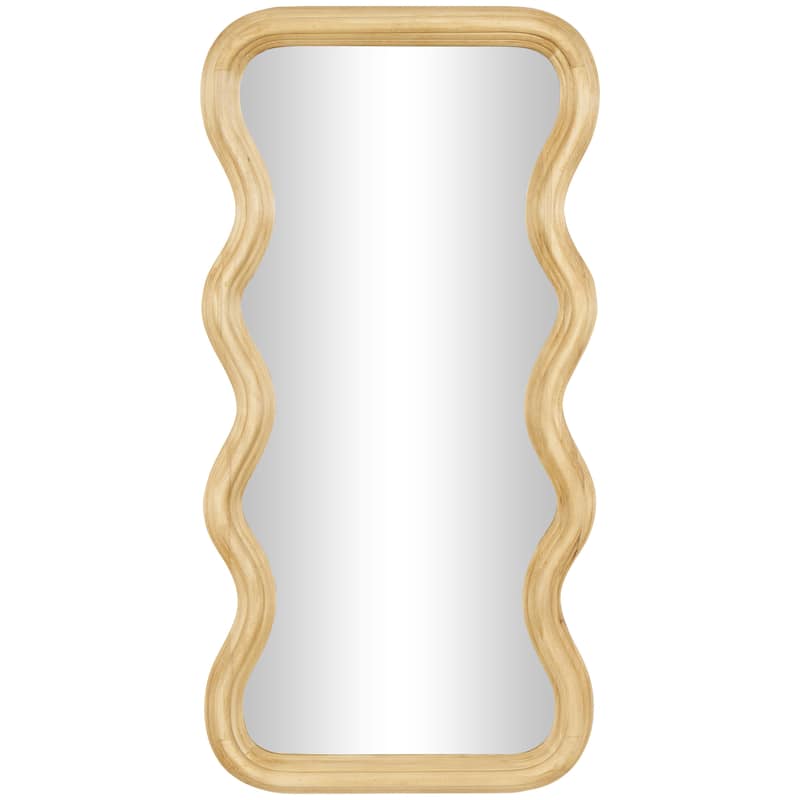 Wood Abstract Wavy Wall Mirror with Dimensional Carved Frame - Brown - Roche River Decor - Brown