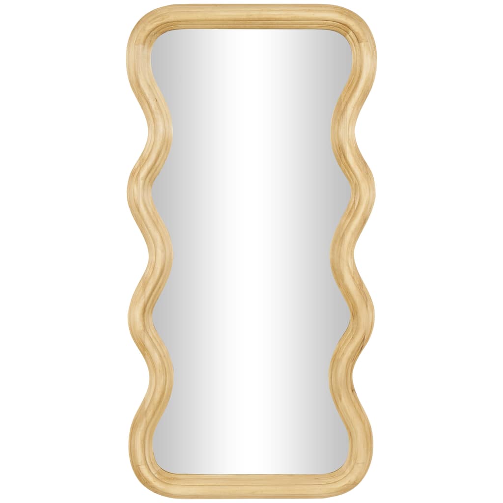 Wood Abstract Wavy Wall Mirror with Dimensional Carved Frame - Brown - Roche River Decor