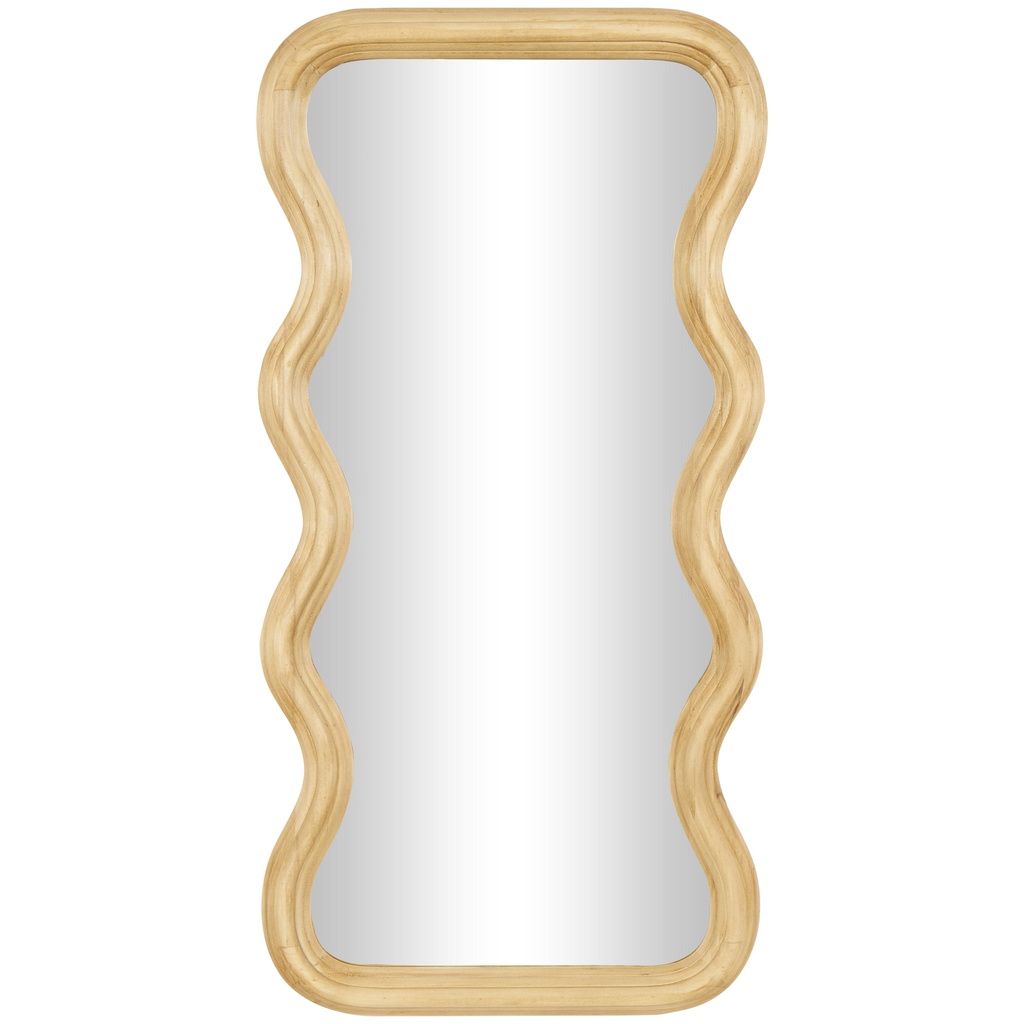 Wood Abstract Wavy Wall Mirror with Dimensional Carved Frame - Brown - Roche River Decor