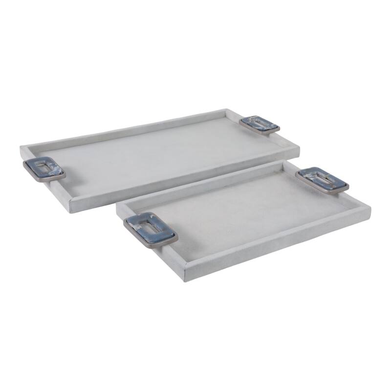 Wood Metal Display Trays with Chrome Handles (Set of 2) - 16/22" White - 24" x 12" x 2"