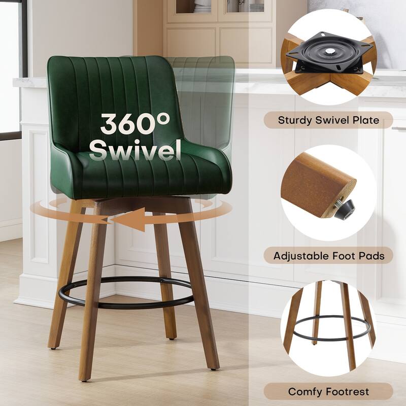 26" Faux Leather Upholstered Wood Swivel Counter Stool Set of 3 or 4 - 38.8"H x 20.5"W x 21.7"D