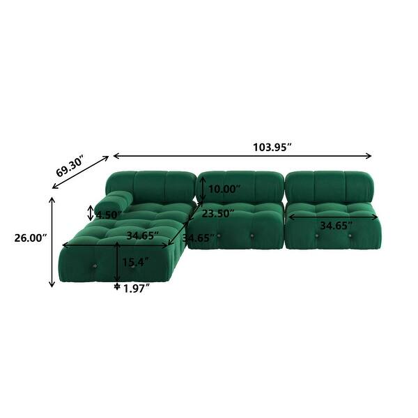 dimension image slide 0 of 3, U-Shaped Modern 6-seater Velvet Upholstered Modular Sectional Sofa