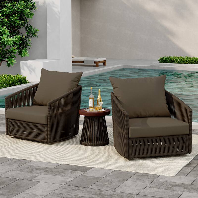 3-Piece Outdoor Rattan Swivel Lounge Chair Set Barrel Chairs for Backyard