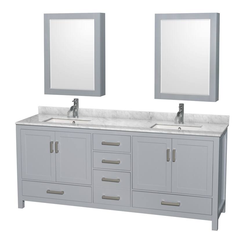 Wyndham Collection WCS141480DUNSMED Sheffield 80" Free Standing Double - Gray / White Carrara Marble Top / Brushed Chrome - Steel Finish
