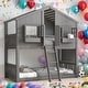 preview thumbnail 13 of 21, Twin over Twin Wood House Roof Bunk Bed with Roof, Window, Window Box and Door, with Safety Guardrails and Ladder