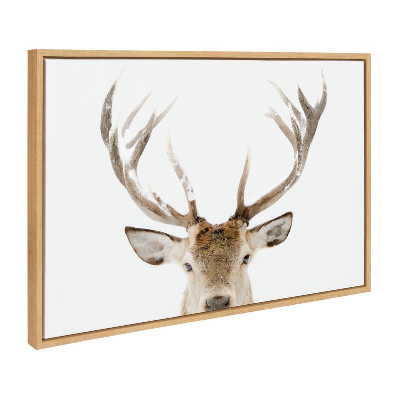 Kate and Laurel Sylvie Stag Peekaboo Framed Canvas by Amy Peterson Art Studio - 23x33 - Natural