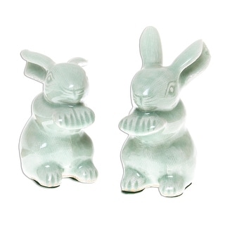 Novica Handmade Green Rabbits Celadon Ceramic Figurines (Pair) - Bed ...