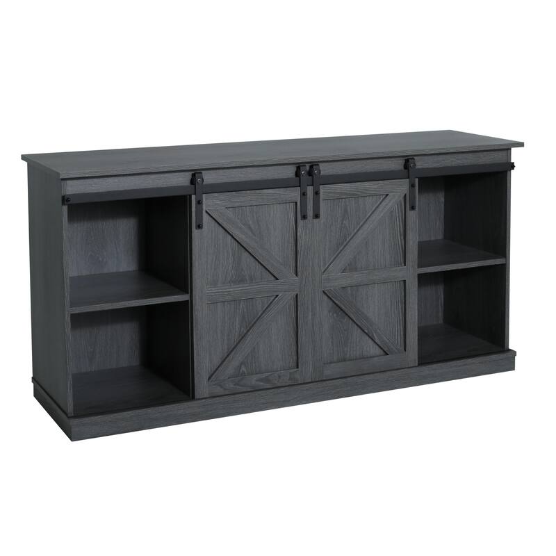Farmhouse Wood TV Stand with Sliding Barn Door