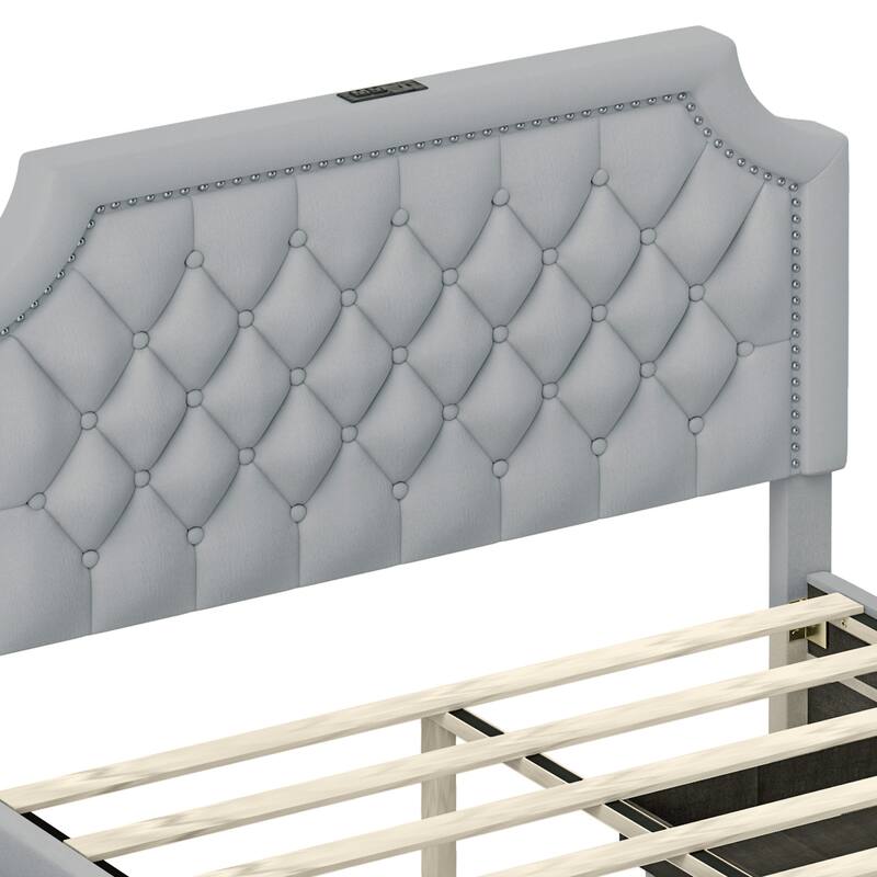 Moasis Velvet/Linen Upholstered Bedframe with Adjustable Headboard and 4 Storage Drawers