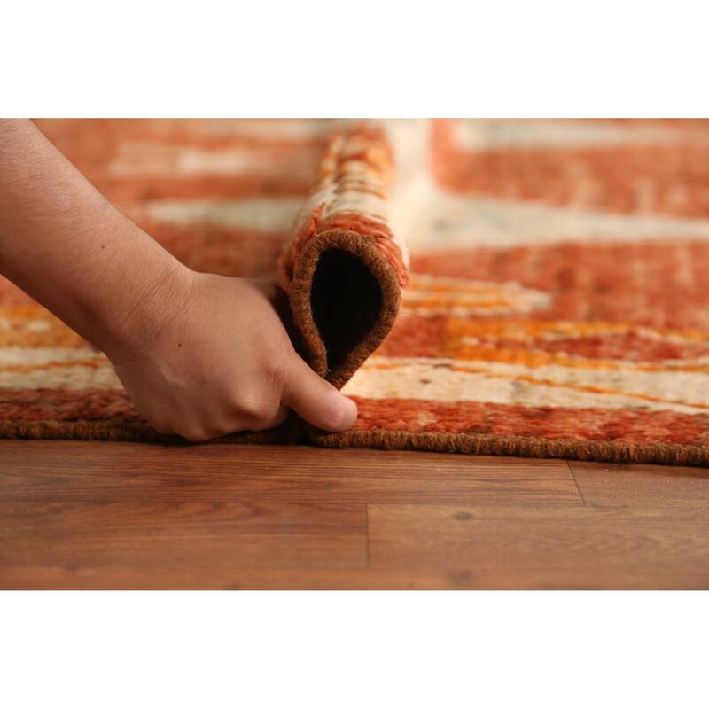 Orange Geometric Moroccan Oriental Rug Handmade Wool Carpet - 6'1" x 8'6"