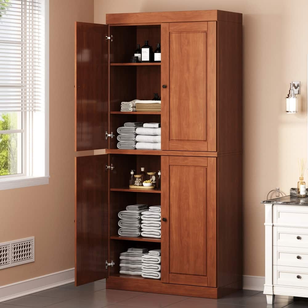 Palace Imports 100% Solid Wood Bathroom & Laundry Storage Cabinet, Raised Panel Doors, Adjustable Shelves, 32" Wide, 71.5" Tall