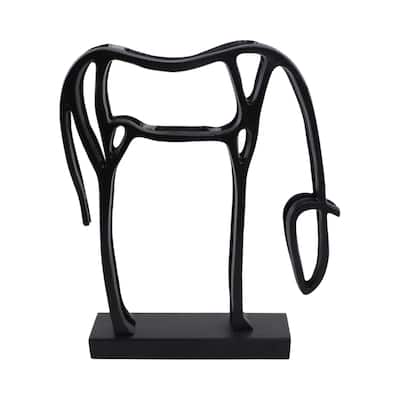 Metal Openwork Abstract Cut-out Horse Sculpture On Base - 15" Black - 13" x 3" x 15"