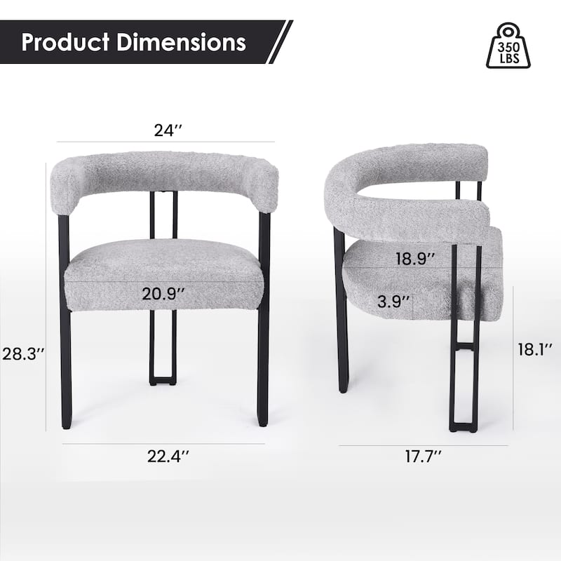 Set of 2 Upholstered Dining Arm Chairs, Bouclé Fabric Accent Chairs with Metal Frame, with Cushioned Seat & Back