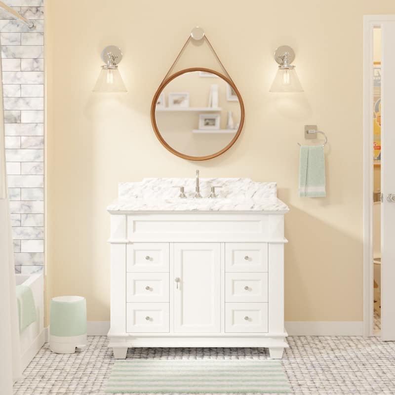 KitchenBathCollection Elizabeth 42" Bathroom Vanity with Carrara Marble Top - White