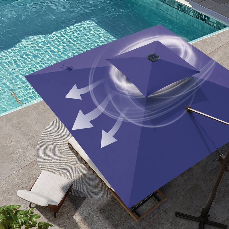 VredHom 11X11 FT Outdoor Square Cantilever Patio Umbrella Aluminum Solar LED Light with HDPE Base
