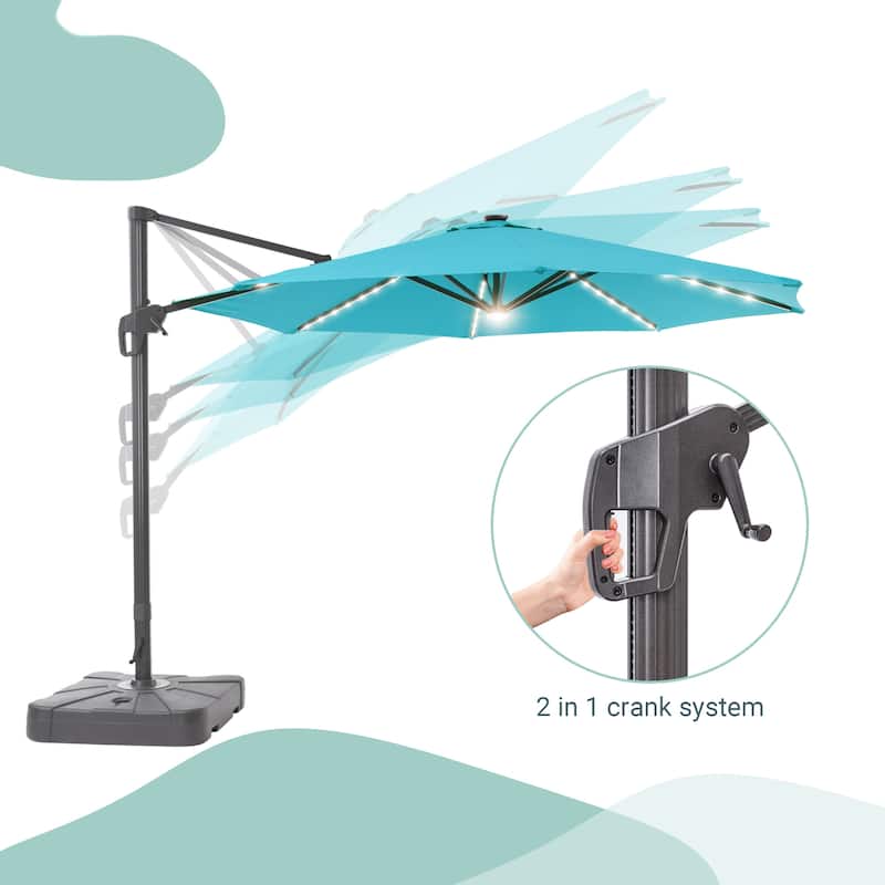 LIVOOSUN 11Ft Aluminum LED Patio Cantilever Offset Umbrella With Base