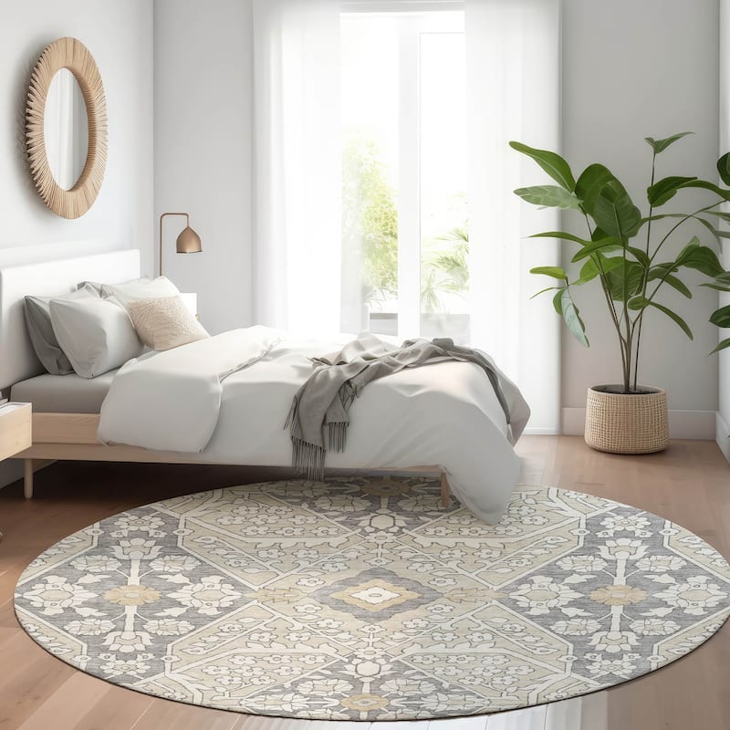Premium Washable Super Soft Traditional Agra Mayfield Rug - Beige - 8' x 8'