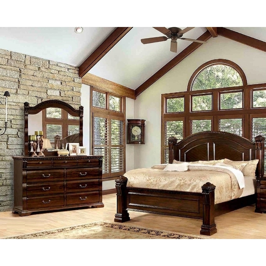 3-Piece Cherry Finish Solid Wood Bedroom Furniture Set Formal