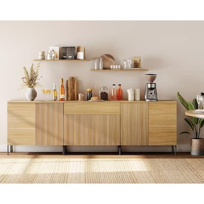 94.5" Modern Reeded 6-Door Sideboard With Drawers, 3-In-1 Wooden Credenza