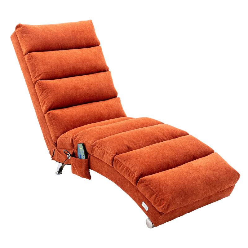 Luxury Upholstered Chaise Lounge Chair with Vibration for Relaxation, Fixed Back Fabric Leisure Recliner Sofa