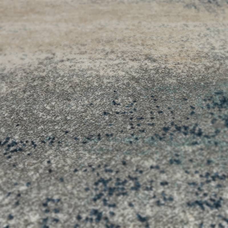 Yamanu Bern Dark Blue Abstract Polyester Area Rug