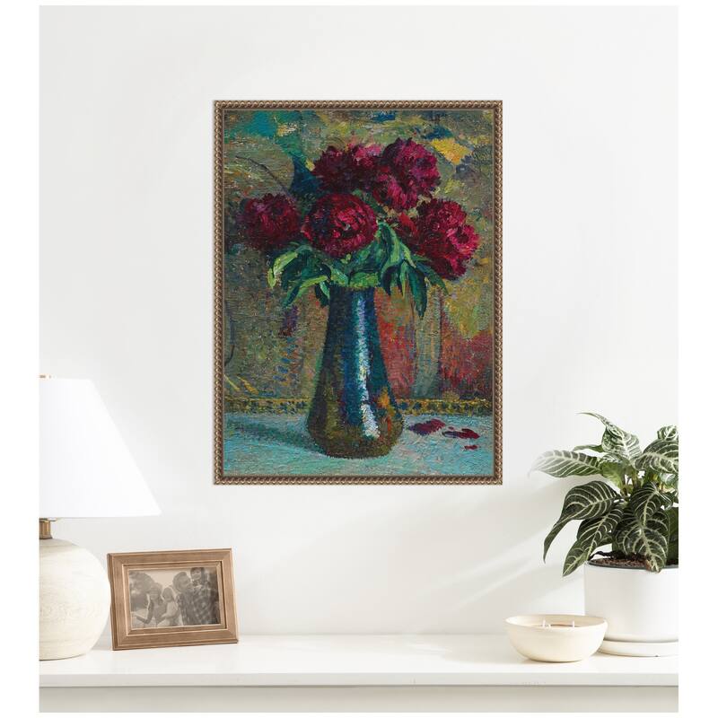 Kate and Laurel Pivoines rouges dans un vase Dalpayrat by Henri Martin by Nostalgia Prints Framed Canvas Wall Art Print