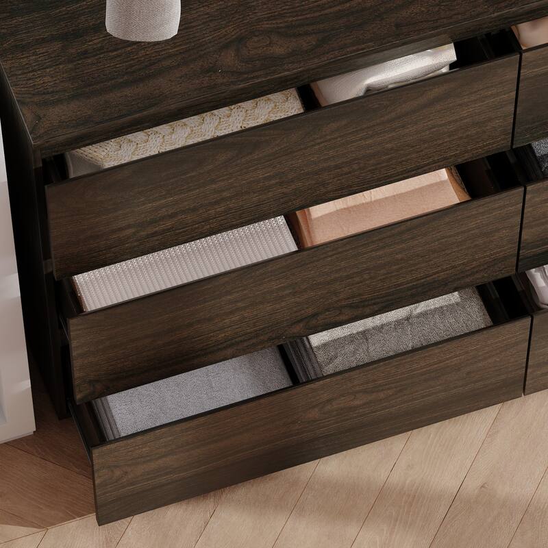 Timechee 6 Drawer 59'' W Chest&Dresser White/Dark Brown
