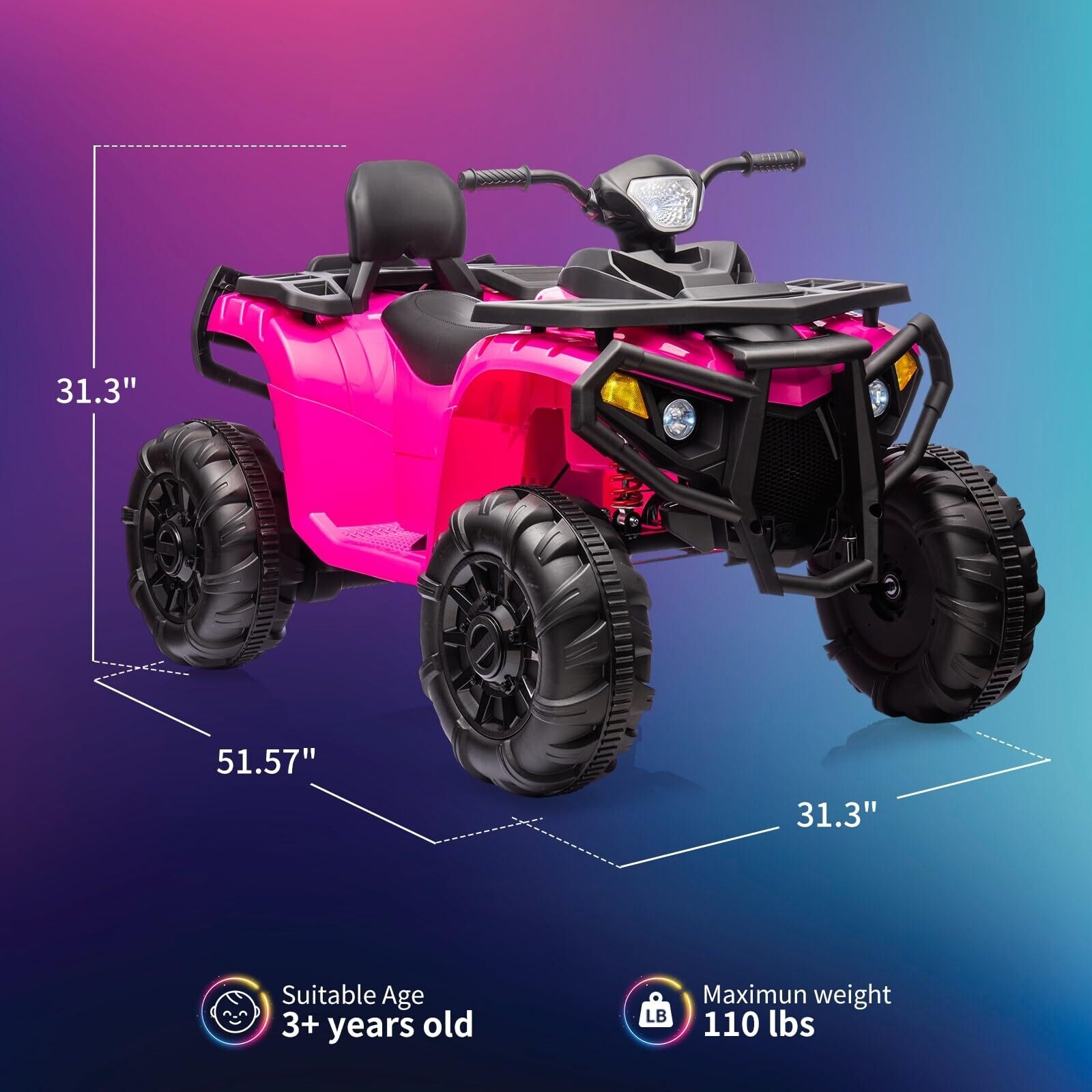 2 Seater Kids Ride On ATV 4 Wheeler Electric Vehicle - Bed