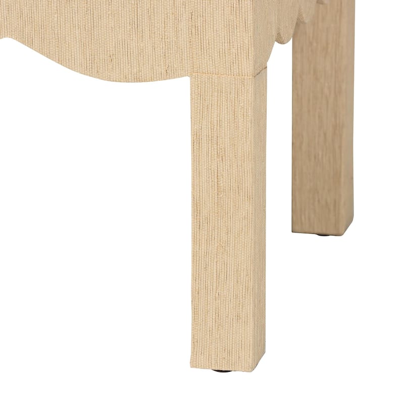 Mason Natural Grasscloth Coffee Table - Rectangular Accent Table with Scalloped Apron, Modern Coastal Living Room Centerpiece