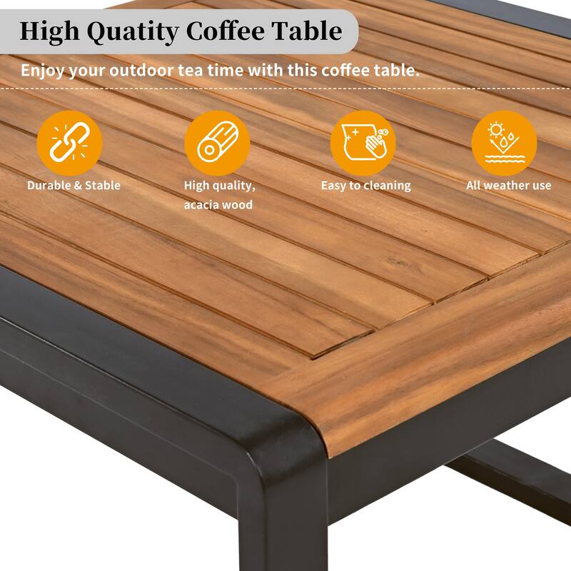 4-Piece Outdoor Conservation Set, Metal Frame Sectional L-shaped Sofas with Cushion and Coffee Table