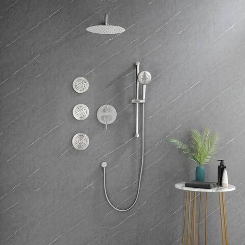 Wall Mounted Shower System With Hand Shower Faucet With Body Jets 12 Inch Rainfall Shower Head Kit Tirm With Rough-In Valve