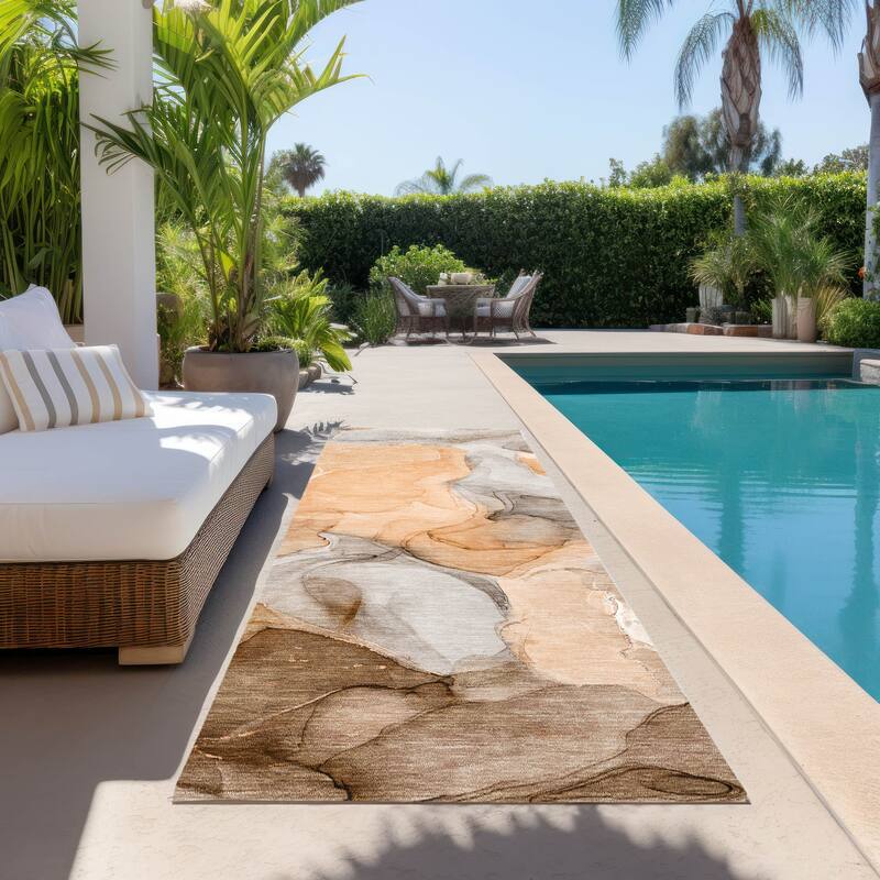 Machine Washable Indoor/ Outdoor Chantille Watercolor Orange Rug - Orange - 2'3" x 7'6"