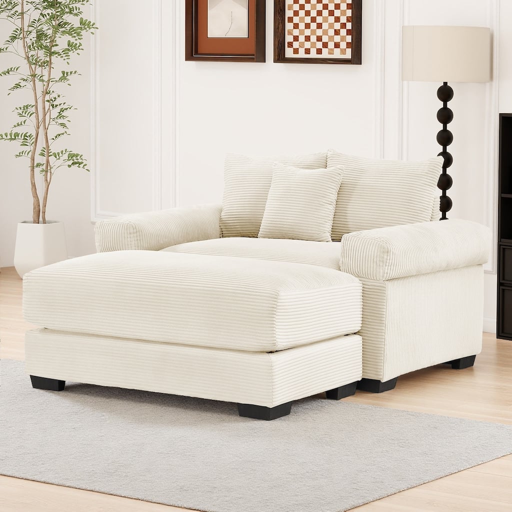 Oversized Chaise Lounge Corduroy Chair Indoor Single Sofa with Ottoman for Living Room Bedroom