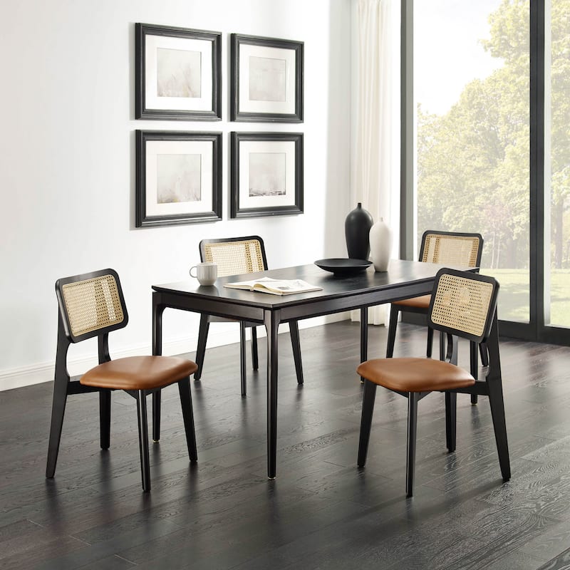 Art Leon Genuine Leahter and Cane Dining Chairs (Set of 4) - Brown and Black