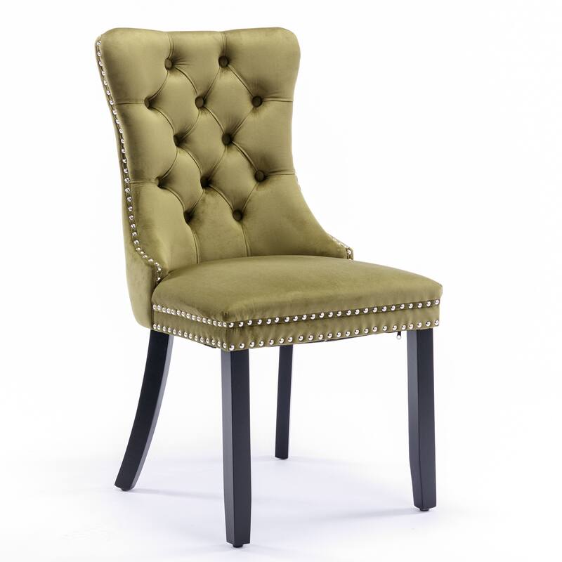 Set of 2 Velvet Tufted Upholstered Dining Chair with Wood Legs