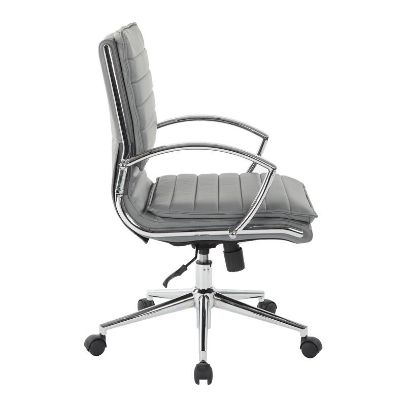 Faux Leather Chair/ Chrome Base Mid-back Professional Managers Chair w/ Removable Sleeves