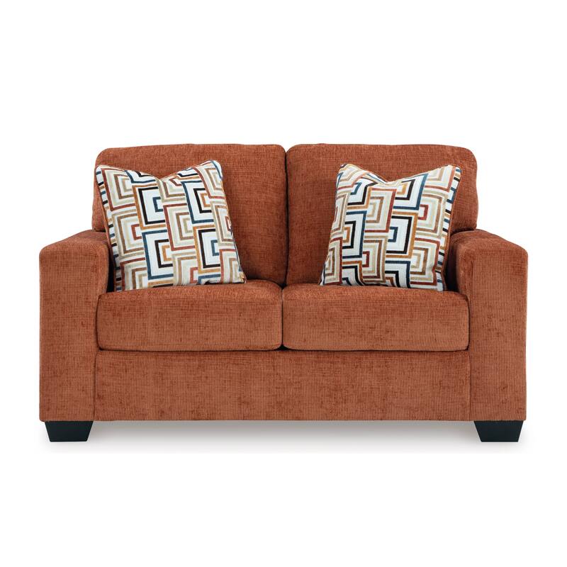 Roundhill Furniture Amoria Contemporary Plush Loveseat with Accent Pillows, Rust Terra Chenille Upholstery - N/A