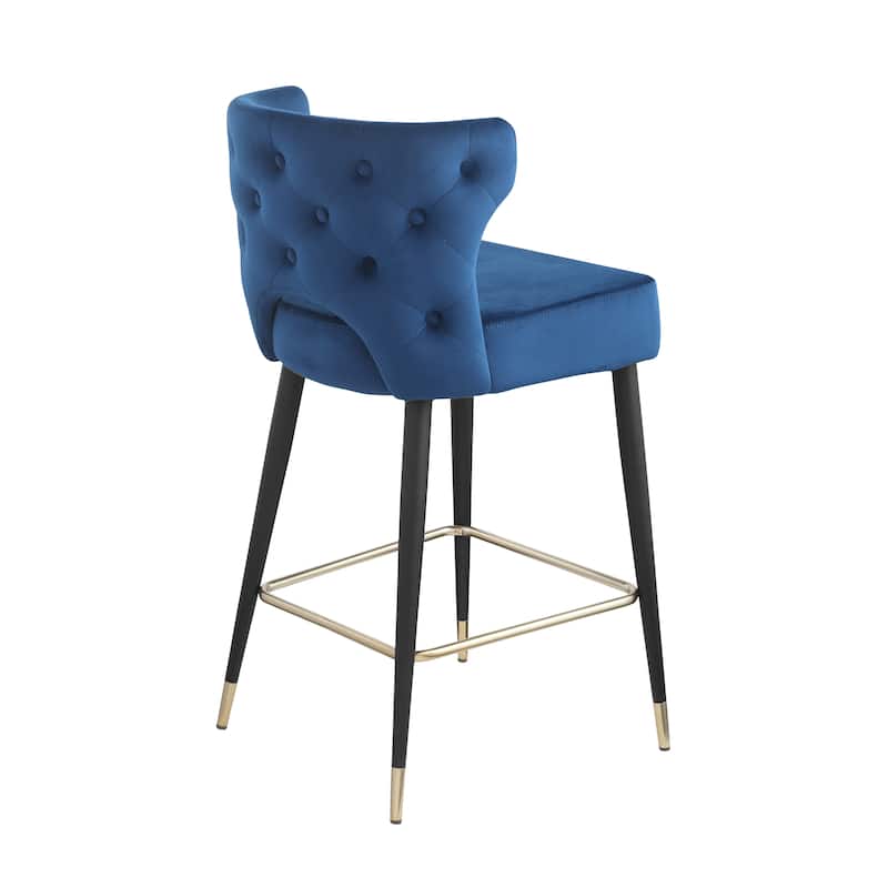Contemporary Velvet Thick Upholstered Counter Bar Stool Set of 2,with Gold Tipped and Black Metal Legs