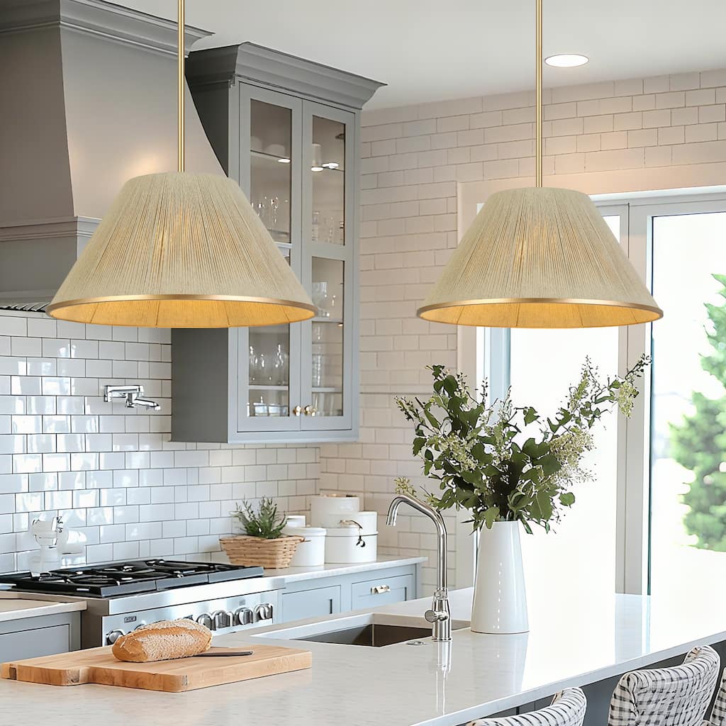 Modern Farmhouse 1-Light Gold Nature Pendant Light for Kitchen Island Dining Room - Nature&Gold - 20.5"Dx11"H