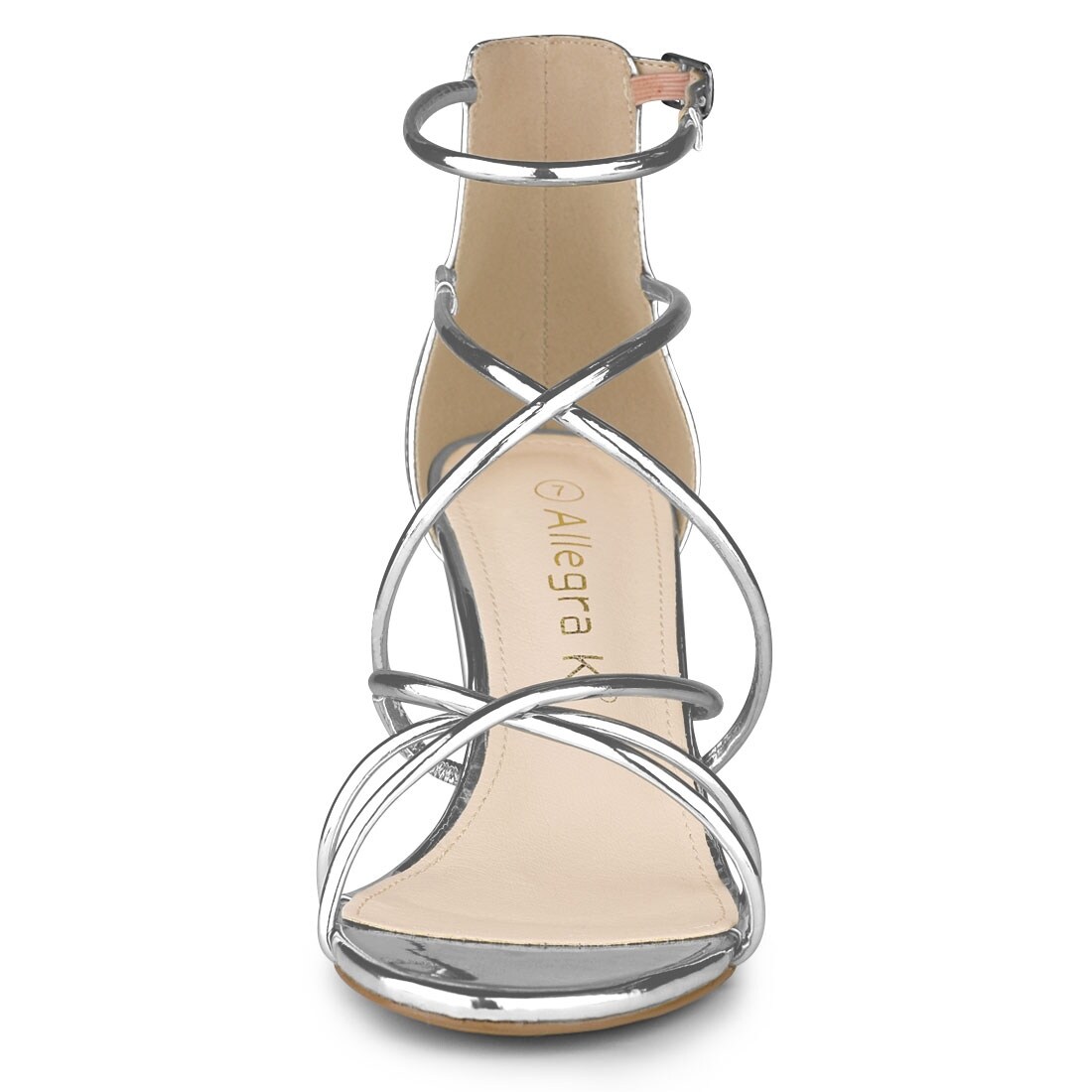 strappy silver block heels