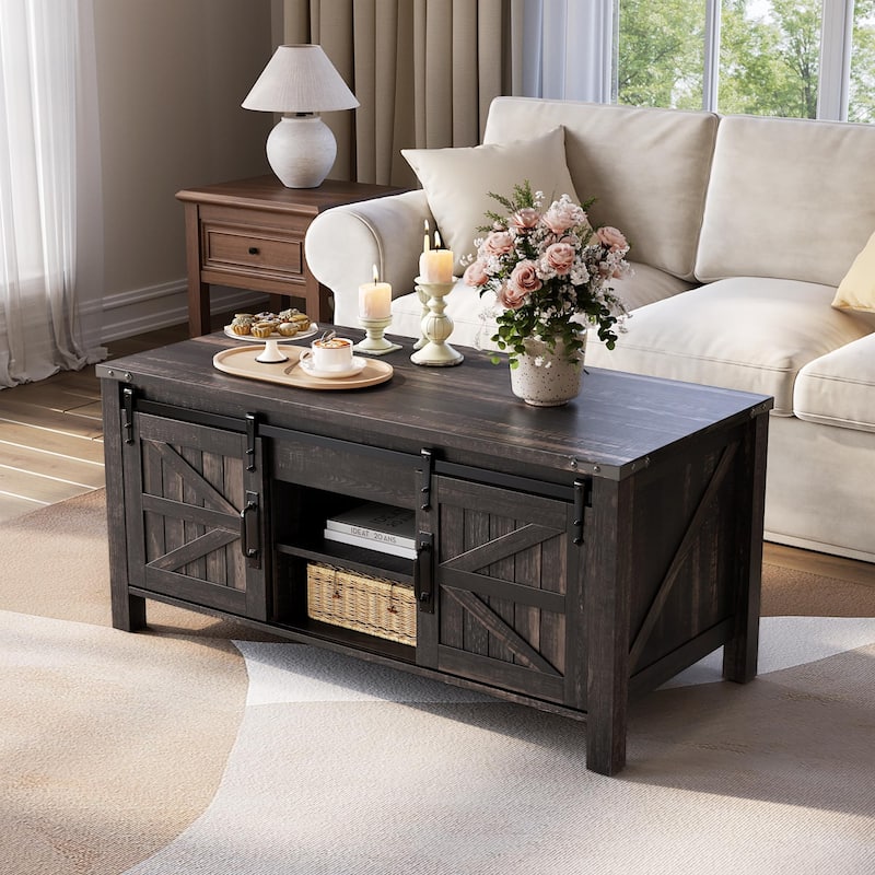 Farmhouse lift-top Coffee Table, Hidden Storage, Rustic Center Table