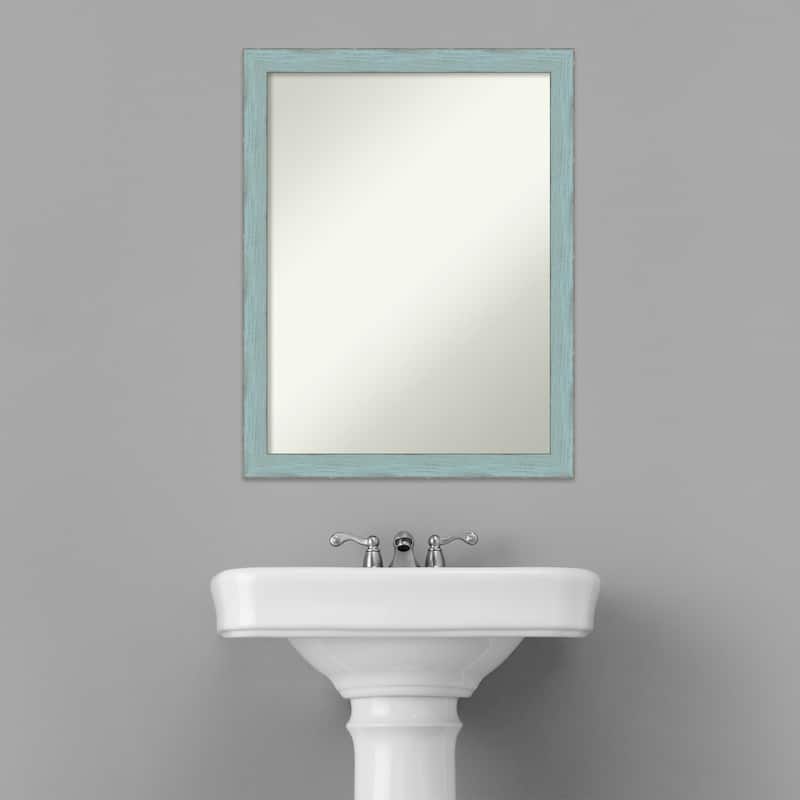 Non-Beveled Wood Bathroom Wall Mirror - Sky Blue Rustic Frame