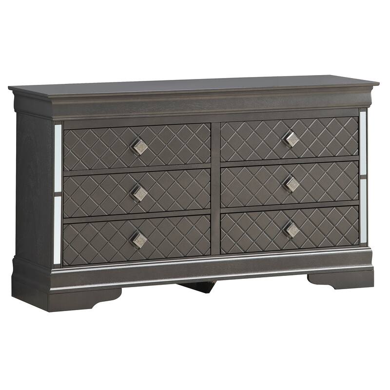 Embossed 6-Drawer Wooden Dresser - 59" - Metallic Black