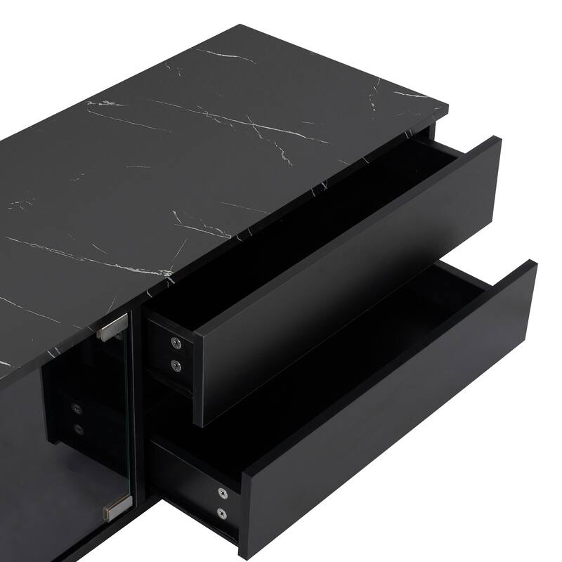 94.5" TV Stand with Tempered Glass Doors, Drawers & Cabinets for TVs Up to 105"