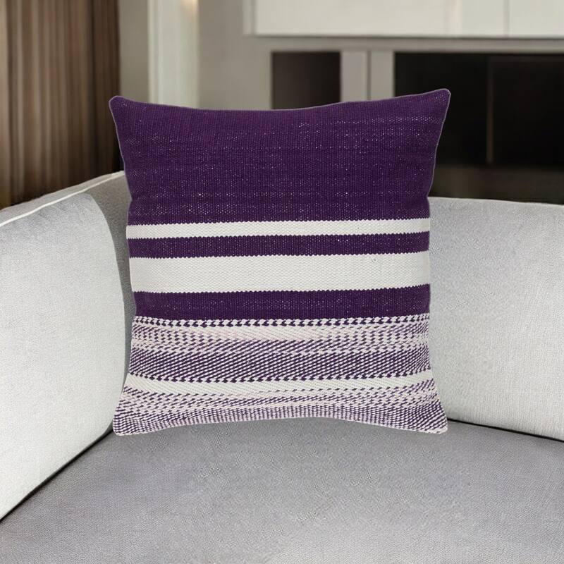 18" Purple and White Cotton Throw Pillow - Polyester - Single - 18.00 in. x 18.00 in.  x 7.00 in. - Pillow Sets - White/Purple