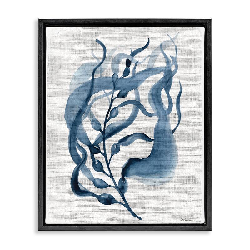 Stupell Fluid Blue Herb Leaf Framed Floater Canvas Wall Art Design By Carol Robinson - 25 x 31 - Black